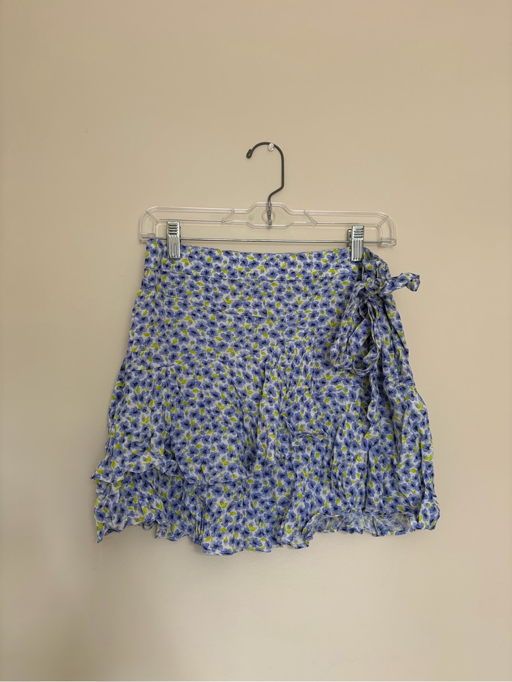 Forever 21 Blue Floral Tie-Front Skater Skirt